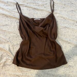 Reformation Brown Silk Cowl Neck Top